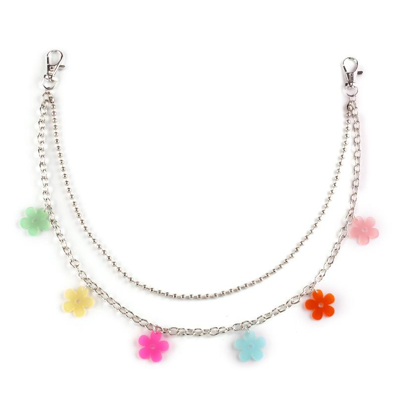 Jewelry double-layer candy-colored resin small flower waist chain street shooting hip-hop ball chain pants chain