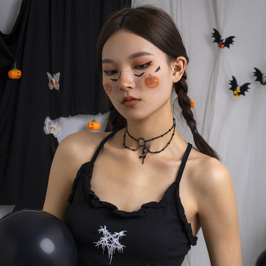 Jewelry dark gothic choker necklace sweet cool imitation crystal chain rose tassel necklace
