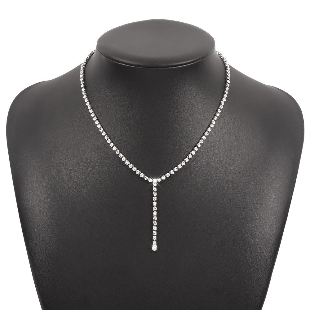 N9762 Fashion Simple Necklace Geometric Y-shaped Retro Full Diamond Necklace Personality Creative Necklace