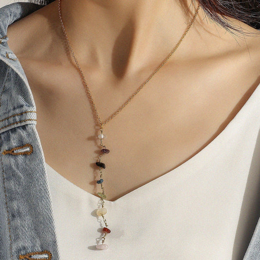 Fashion creative color irregular rough stone necklace personality temperament elegant design sense clavicle chain female