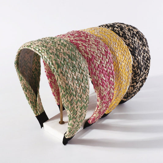F499 pastoral raffia headband leisure vacation geometric fashion headband contrast color fresh hair accessories