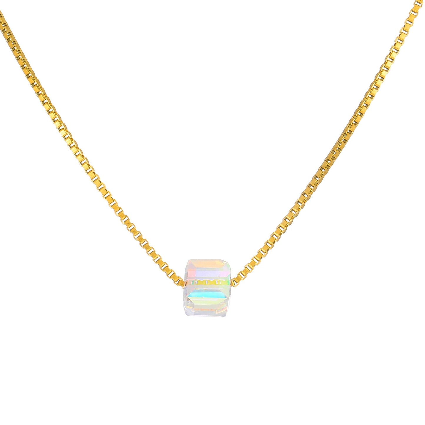 Ins transparent color bead necklace female fashion temperament stainless steel collarbone chain net red necklace tide