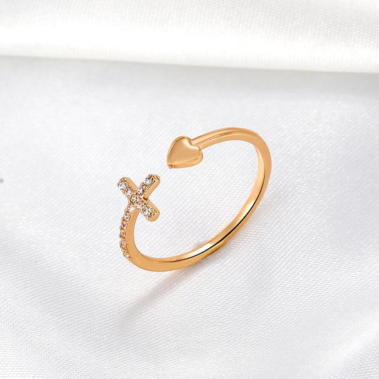 Creative Diamond Open Cross Ring Simple Love Index Finger Ring Valentine's Day Gift