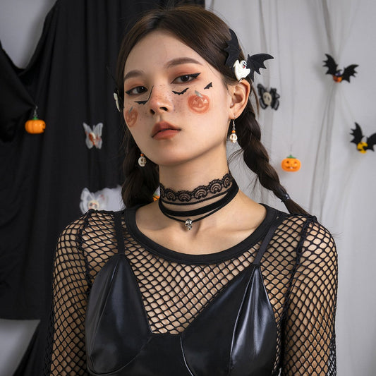 Jewelry gothic lace velvet choker necklace retro punk skull necklace