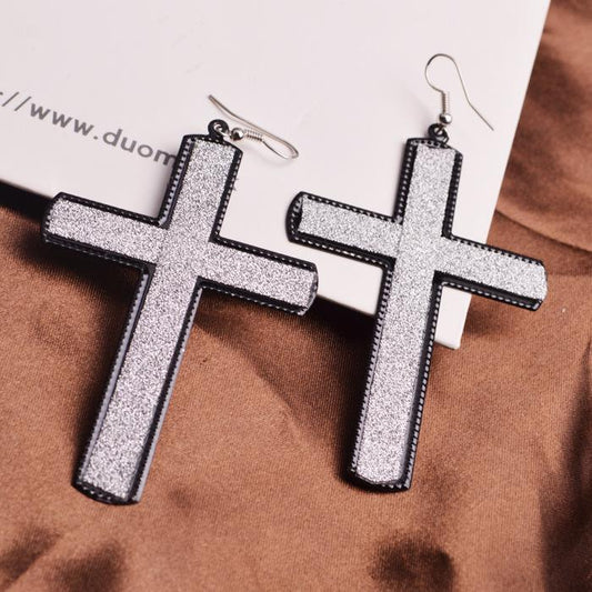Long retro simple cross frosted earrings exaggerated night direct supply