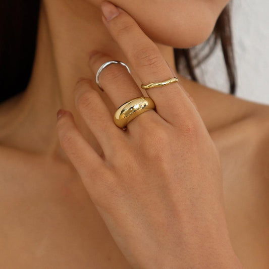 R745 metal minimalist ring women's glossy exaggerated geometric ring cold plain ring personality ring