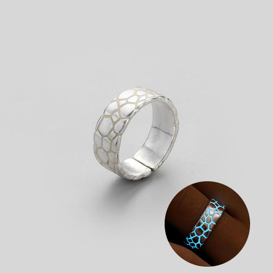 Simple Fashion Fashion Men's Creative Design Irregular Crack Blue Luminous Open Ring