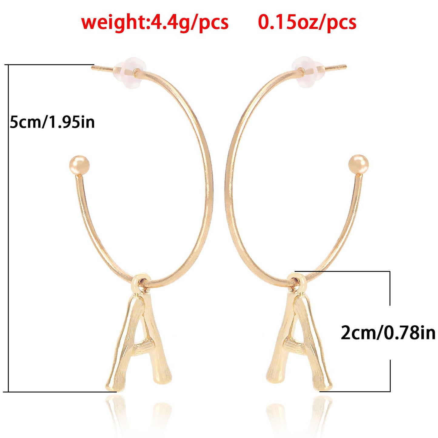 Jewelry punk C-shaped large ring letter A pendant earrings female high-end niche earrings