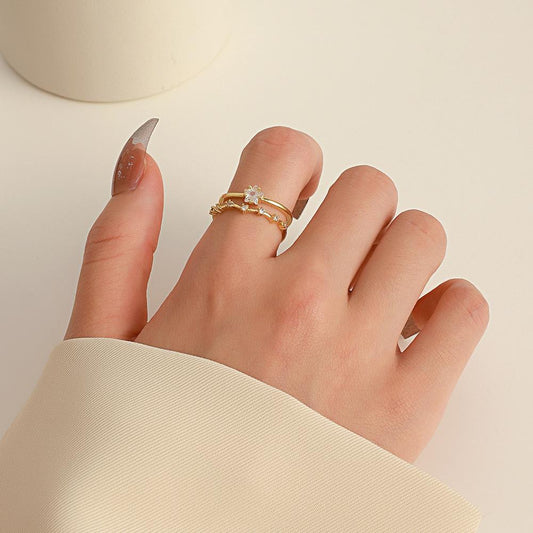 Simple double-layer star ring female ins fashion temperament micro-inlaid zircon five-pointed star opening index finger ring