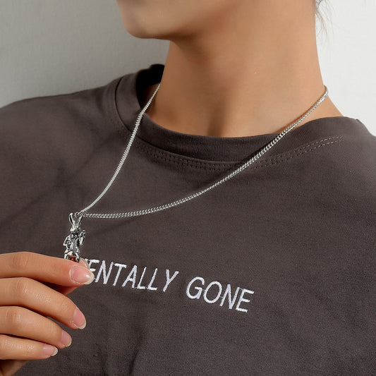Ins long-eared gentleman rabbit pendant necklace student personality hip-hop net red rabbit sweater chain men and women trendy