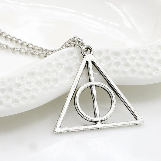 Harry Potter Necklace Luna Deathly Hallows Triangle Circle Pendant Vintage Choker Sweater Chain