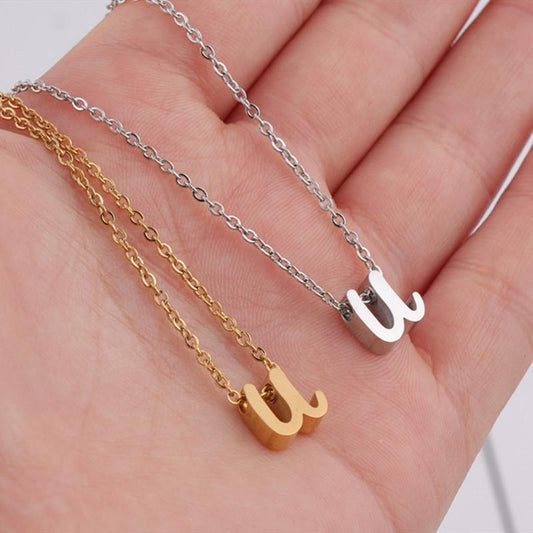 Year stainless steel fine throwing small letter necklace 26 English letters pendant necklace DIY small jewelry