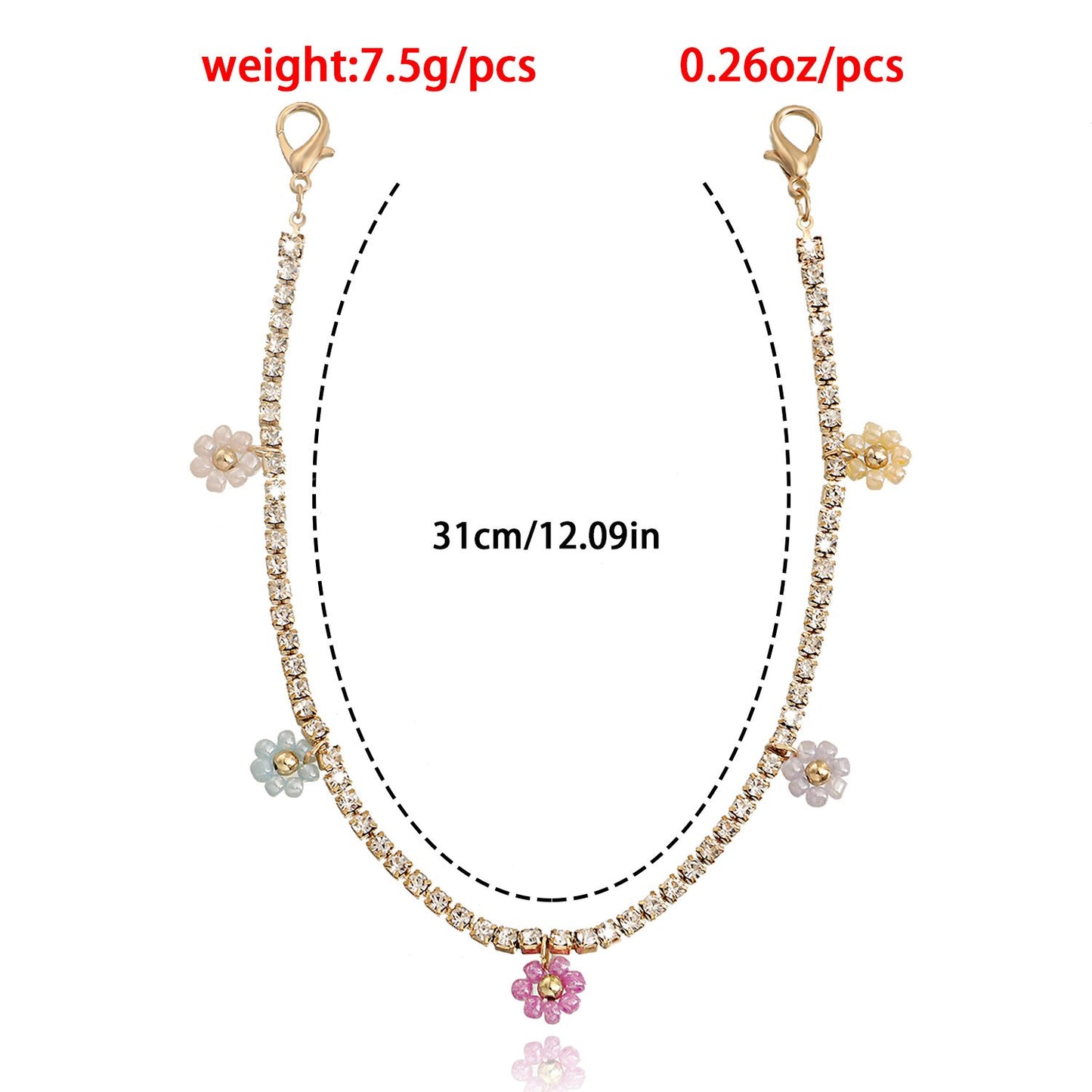 Beach jewelry ins sparkling diamond claw chain rice bead daisy flower pendant shoe decoration female foot decoration