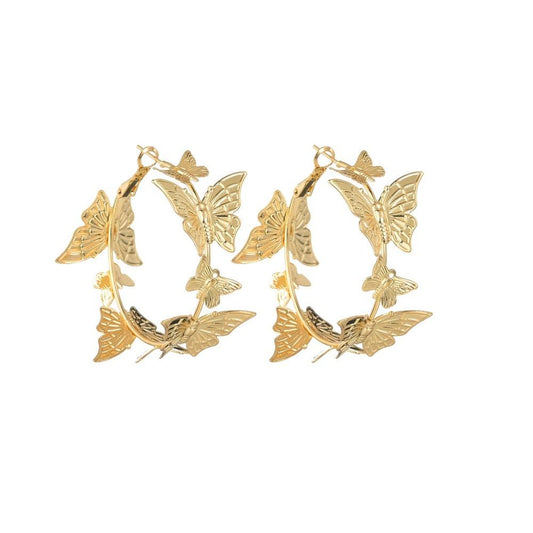 Jewelry Personality Trend Circle Butterfly Earrings Ins Fashion Pop Earrings