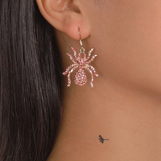 E9871 Jewelry Halloween Exaggerated Funny Spider Earring Female Creative Full Diamond Temperament Earring Female