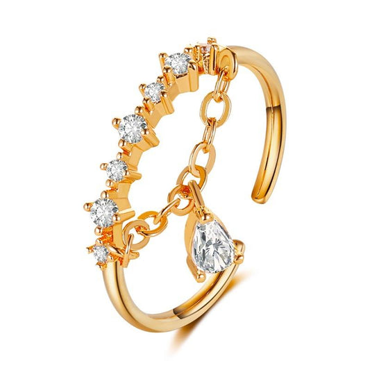 Small fresh zircon pendant ring beautiful diamond open joint ring female sweet gourmet finger ring