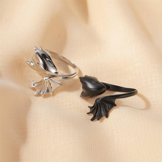 Angel devil ring gothic pterosaur open ring couple pair ring black tail ring dark trend jewelry