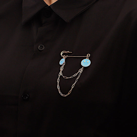 Jewelry Hip Hop Blue Smiley Tassel Brooch Accessories Female Creative Trendy Pin Pendant