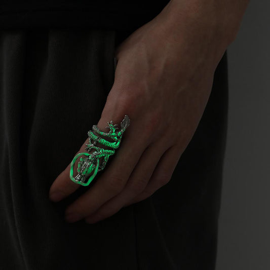Internet celebrity trend light luxury design silver men's luminous silver dragon circle ring