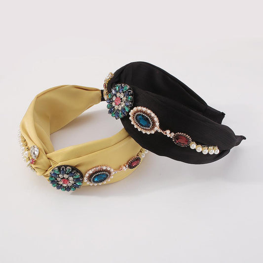 F3761 Jewelry Fashion Fabric Palace Full Diamond Headband Imitation Pearl Retro Heavy Industry Hair Accessories Female
