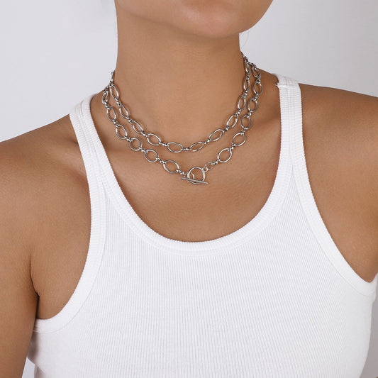 N1254 Retro O-chain Stacked Necklace Personality Exaggerated Creative Stacked Geometric Cold Necklace Female