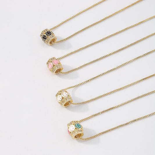 ZN45 Geometric Necklace Women's Copper Zircon Drip Oil Smile Simple Necklace Small Cylinder Fashion Necklace