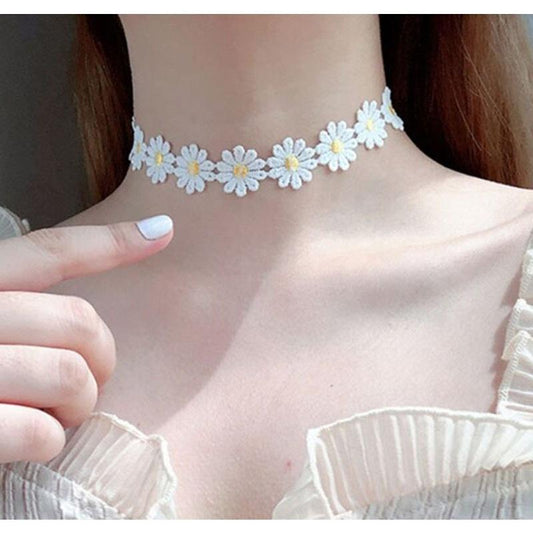 Fashion daisy necklace female daisy flower neck strap Choker white lace daisy collarbone chain female
