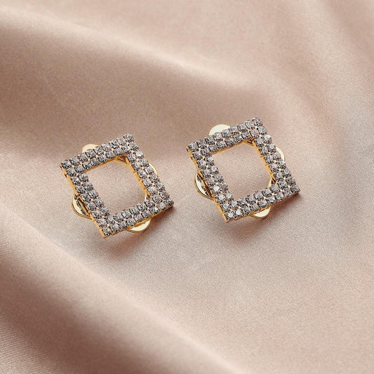 All-match square full diamond earrings fashion rhombus temperament simple and exquisite sparkling diamond ladies earrings