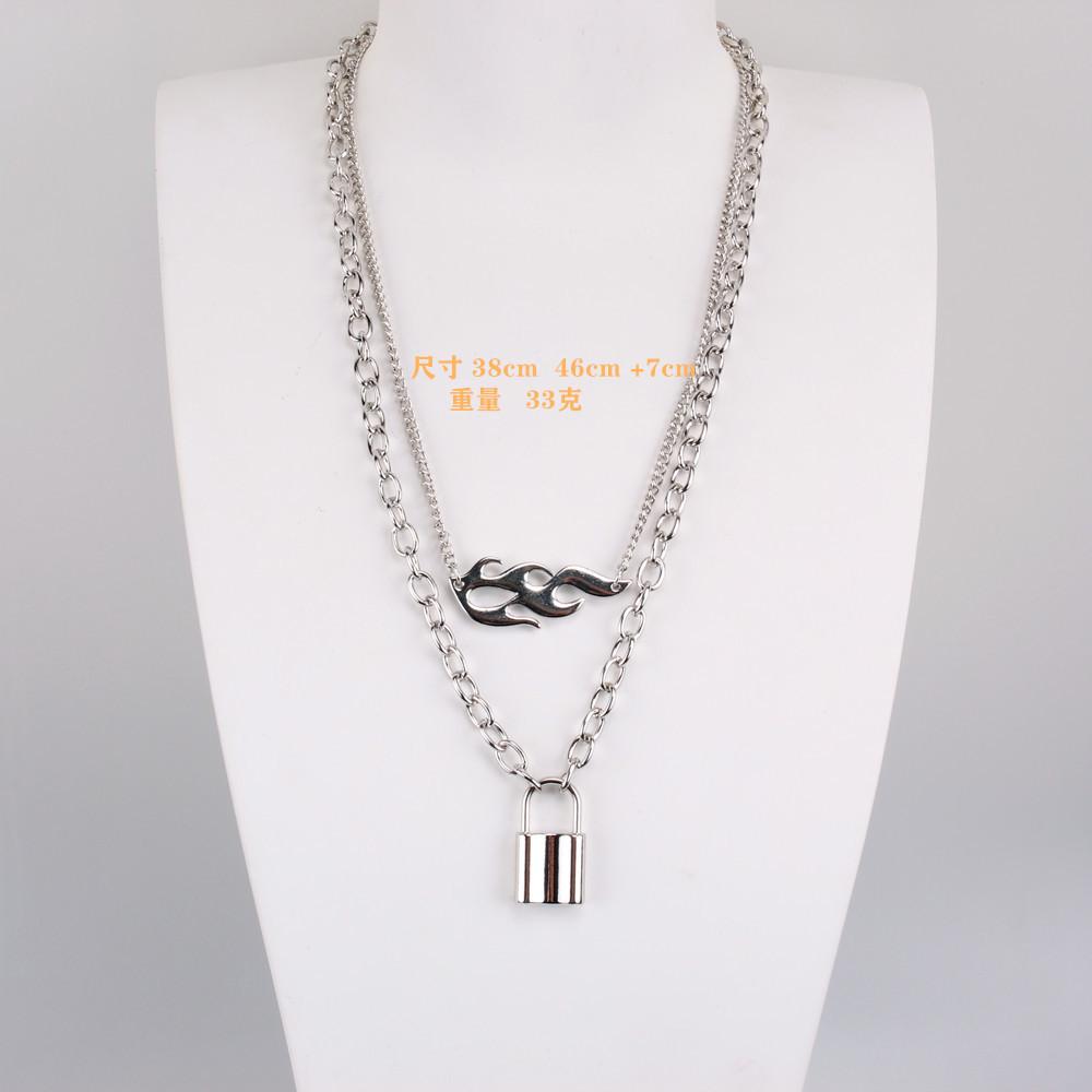 Jewelry Prickly Jewelry Fashion Simple Flame Necklace Lock Double Layer Necklace