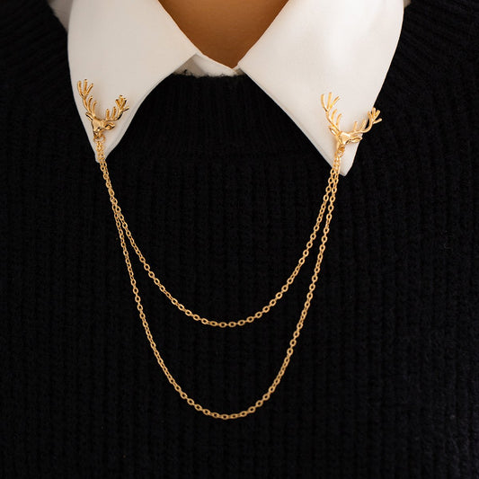 Jewelry Personality Sweet Cool Antlers Tassel Collar Pin Buckle Women's Versatile Chain Double-layer Simple Clothing