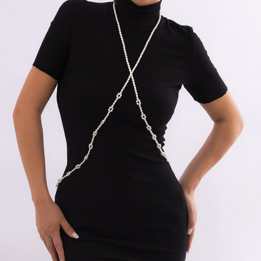 Jewelry Simple Oval Geometric Dress Femininity Imitation Pearl Braided Daisy Cross Body Chain