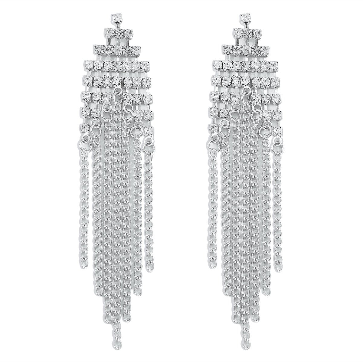 E159 Personalized micro-inlaid fashion earrings chain tassels exaggerated long fashion earrings earrings