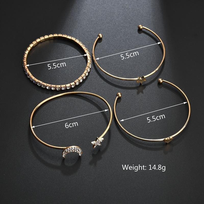 Gold Plated Heart Moon Star Diamond Bracelet For Women
