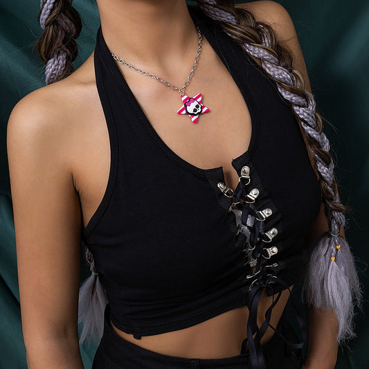 Ornaments Sweet Cool Star Striped Skull Necklace Female Simple Halloween Three-dimensional Creative Necklace
