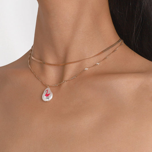 N1699 Necklace Fresh and Lovely Drip Oil Cherry Print Ladybug Layered Double Layer Simple Necklace