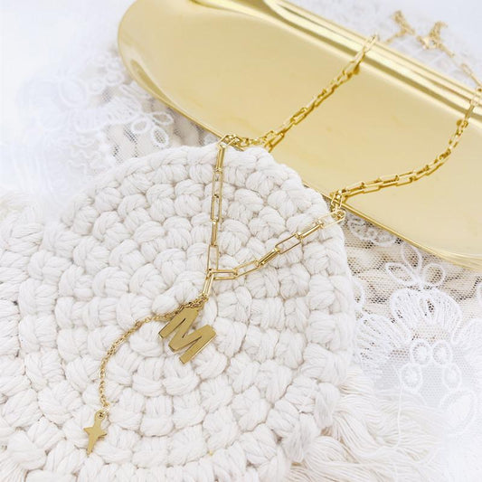 Titanium steel English letter M necklace female ins cold tassel five-pointed star collarbone chain all-match forest system net red necklace