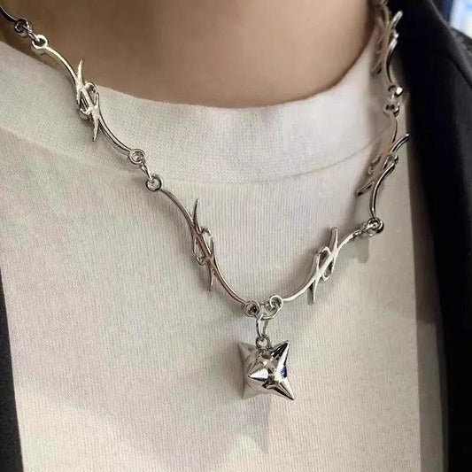 Jewelry ins creative thorns iron thorn flame clavicle chain necklace hip-hop sweater necklace
