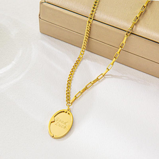 French GoodLuck Letter Oval Pendant Necklace Female Luck Clavicle Chain Lucky Valentine's Day Girlfriend