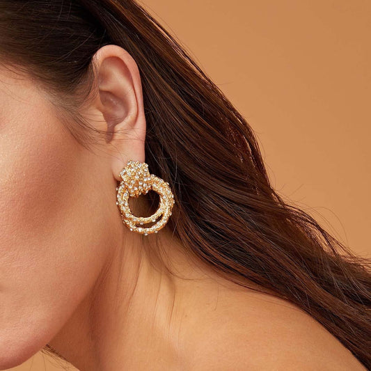 E786 Geometric Alloy Diamond Stud Earrings Street Shooting Same Style Alloy Double Ring Earrings Earrings Female