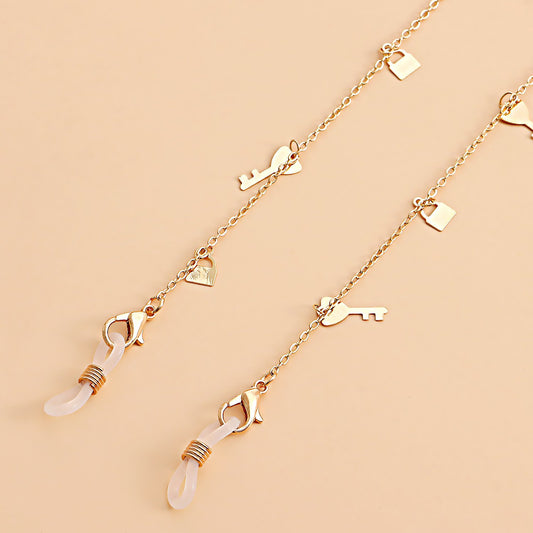 Mask hanging chain Glasses chain Pearl heart disc mask chain Peach heart metal glasses chain