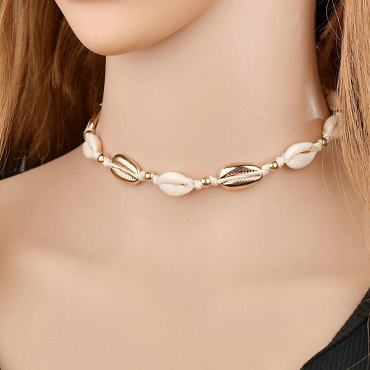 Popular simple jewelry set shell choker alloy shell knotted braided necklace female