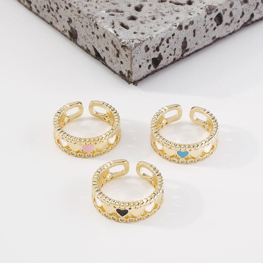 ZR6 Jewelry Geometric Simple Hollow Open Ring Heart Zircon Light Luxury Temperament Ring