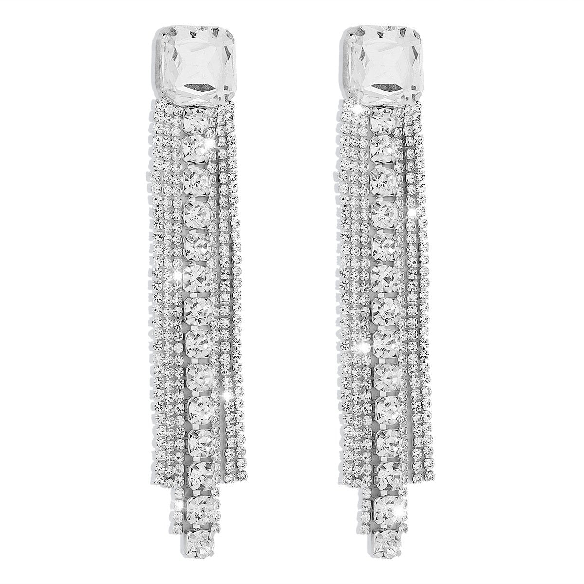 E1599 Light luxury temperament rhinestone tassel earrings exaggerated claw chain net red long fashion earrings women