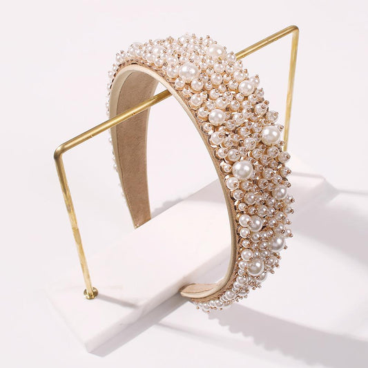 F246 trendy alloy wide-brimmed headband women's pearl sweet temperament headband going out on the catwalk light luxury hair accessories