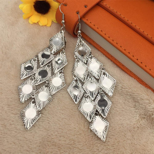 Long Rhombus Sequin Earrings Fashion Metal Earrings Women Jewelry