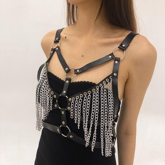 C271 Exaggerated Rock Body Chain PU Chain Tassel Sexy Hot Bundle Strap Bra Accessories Female