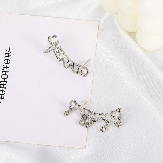 ins chain love ear clip indifferent niche design zircon hollow letter ear hanging without ear hole earrings