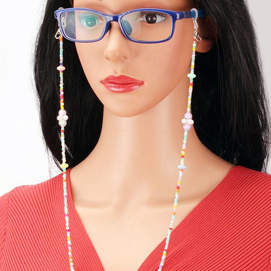 Colorful rice beads gravel decoration imitation pearl mask lanyard anti-slip chain glasses hanging chain