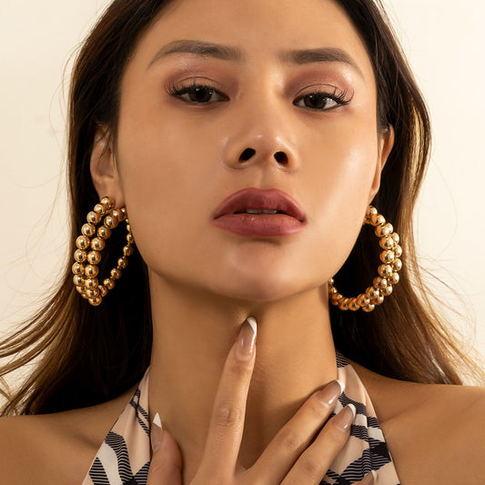 Jewelry Fashion Exaggerated Big Ring Earrings Female Personality Trend Metal Bead Earrings Earrings