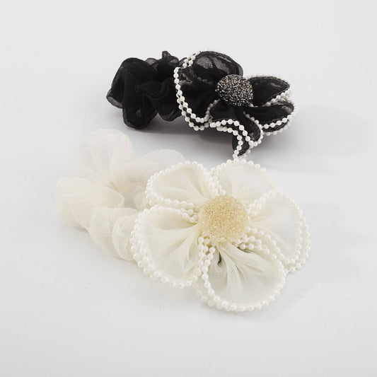 F4282 Organza French style light luxury retro hair ring high elastic flower pearl rhinestone small fragrance retro head rope